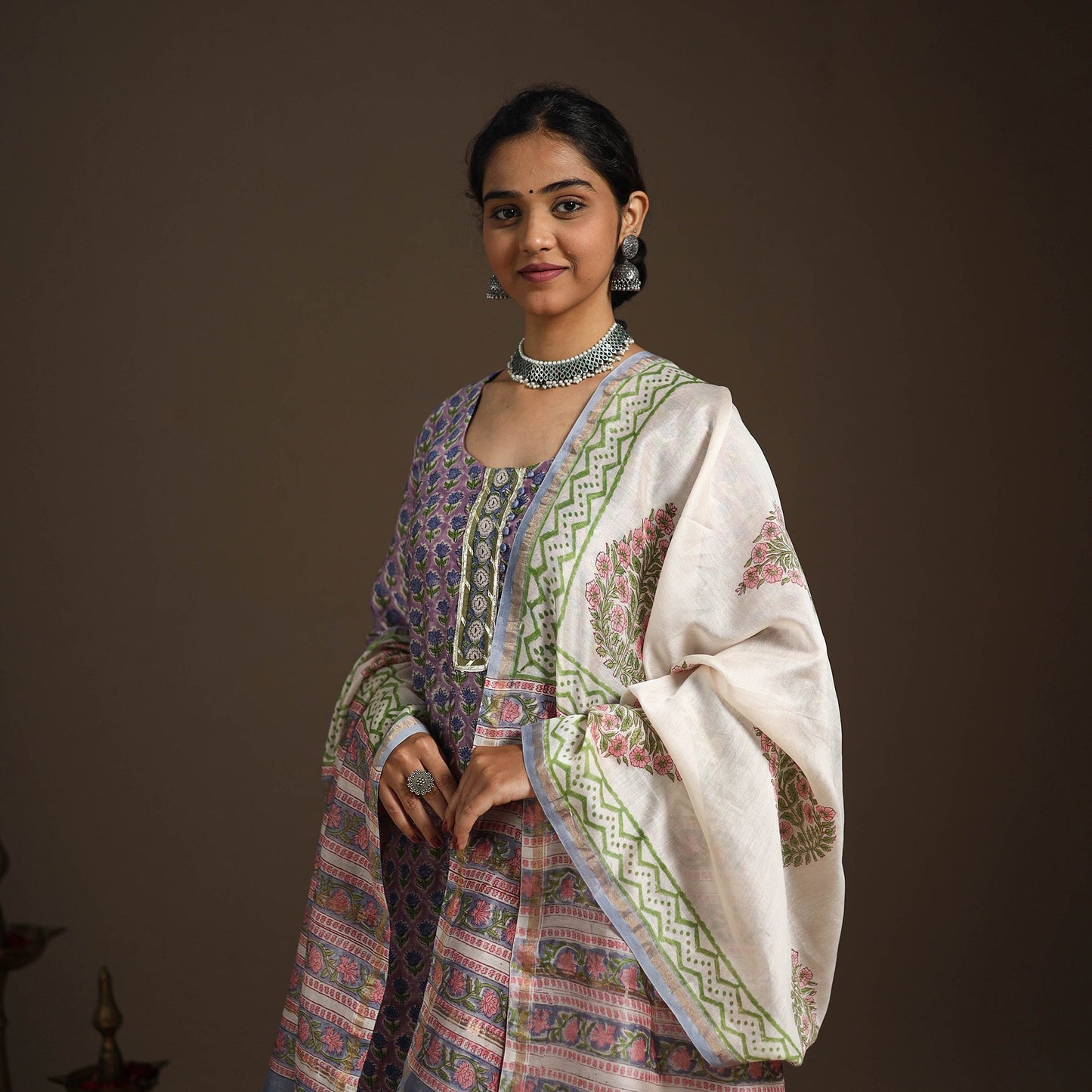 Purple - gota work chanderi silk sanganeri kurta set (set