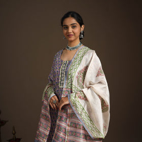 Purple - gota work chanderi silk sanganeri kurta set (set