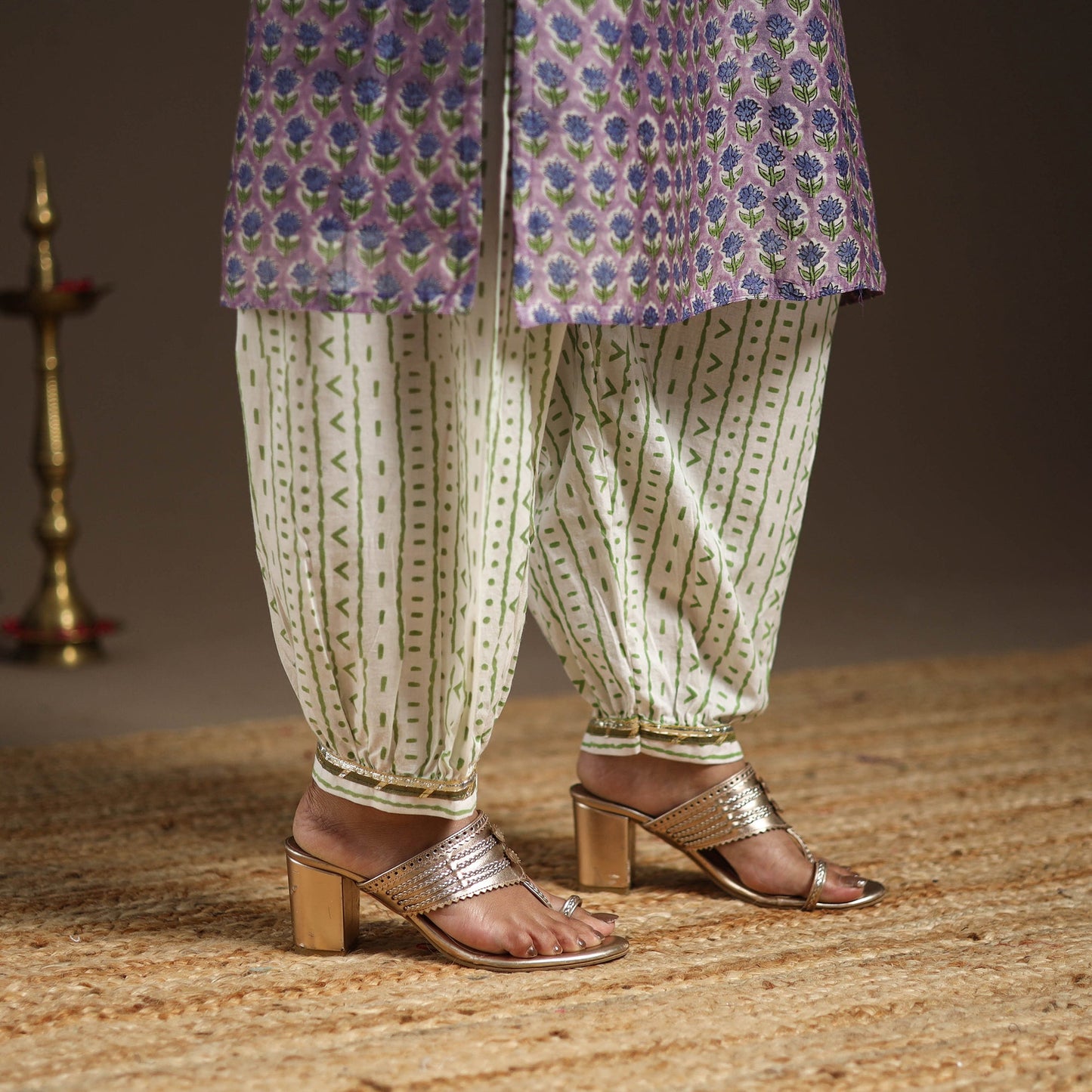 Purple - gota work chanderi silk sanganeri kurta set (set