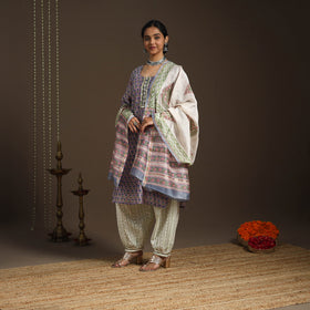 Purple - gota work chanderi silk sanganeri kurta set (set