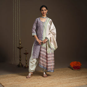 Purple - gota work chanderi silk sanganeri kurta set (set