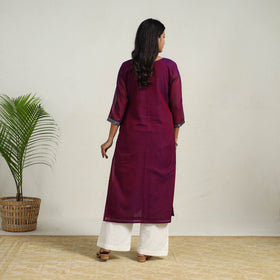 Purple - gota work mercerised cotton straight dharwad kurta