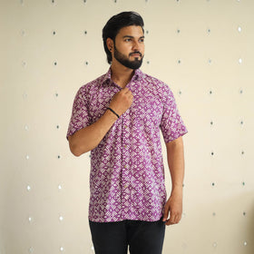 Purple Half Sleeve Cotton Men Hand Batik Print Shirt
