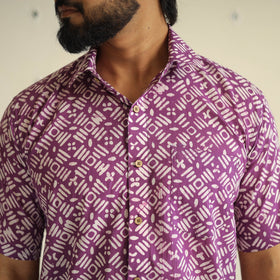 Purple Half Sleeve Cotton Men Hand Batik Print Shirt