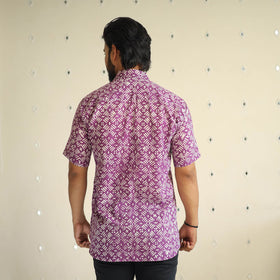 Purple Half Sleeve Cotton Men Hand Batik Print Shirt