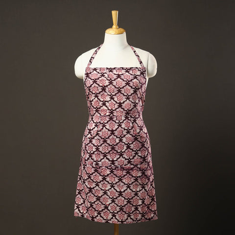 Purple Batik Print Cotton Apron with Pocket