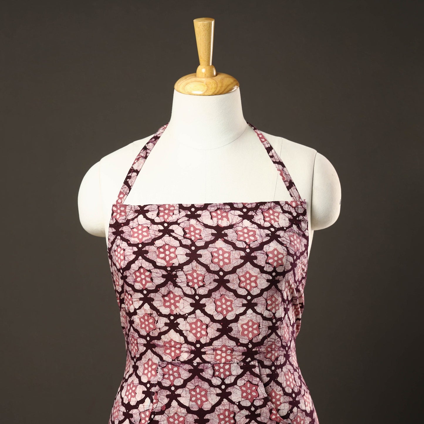 Purple Batik Print Cotton Apron with Pocket