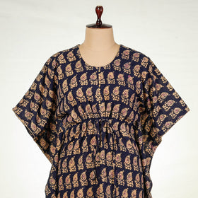 Purple - Hand Batik Printed Cotton Kaftan with Tie-Up Waist (Long)