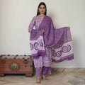  Hand Batik Printed Cotton Kurta with Palazzo & Dupatta Set 15 