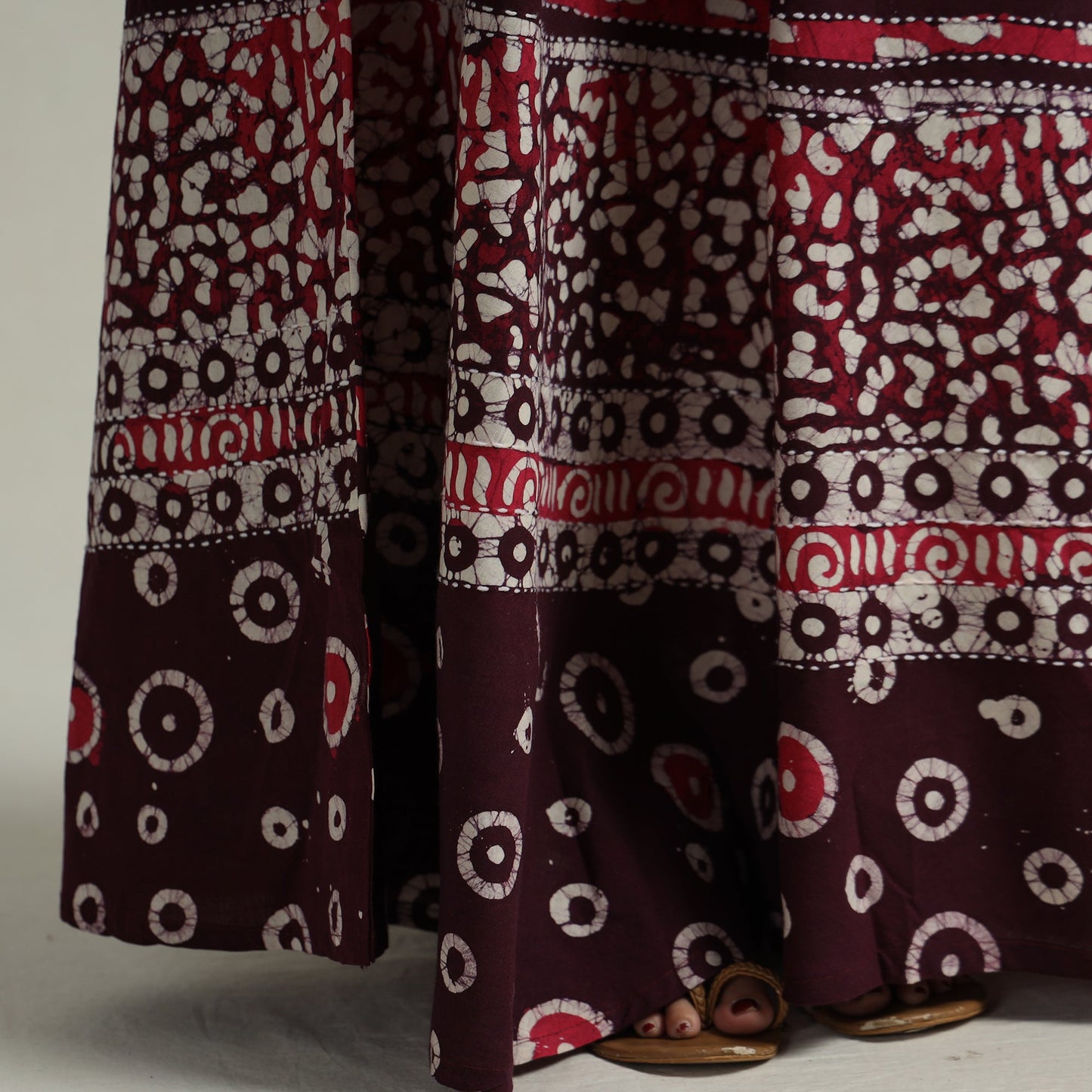 Purple Hand Batik Printed Running Stitch Cotton Long Skirt