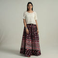 Purple Hand Batik Printed Running Stitch Cotton Long Skirt
