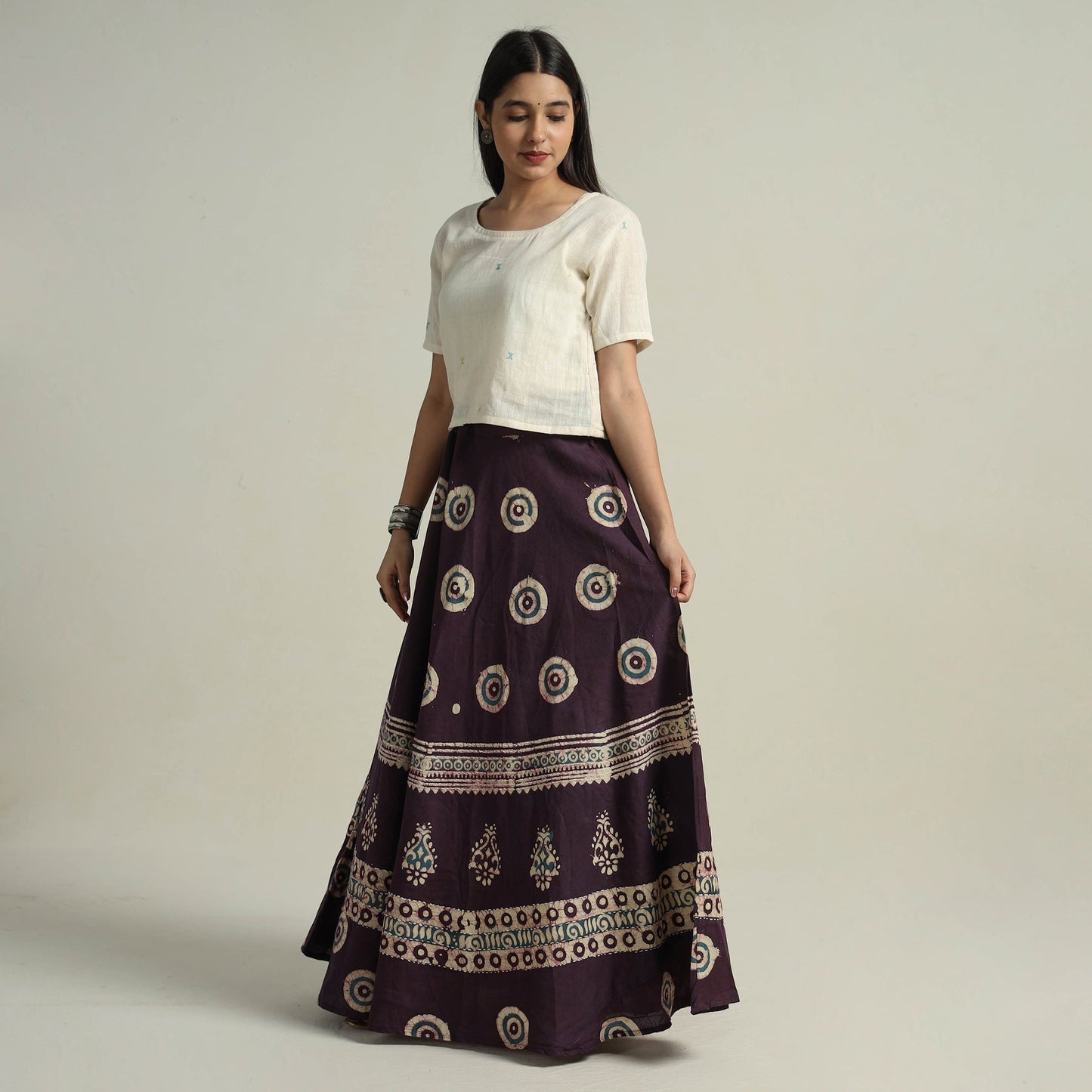 Buy Hand Batik Printed Running Stitch Cotton Long Skirt 24 Online l iTokri.com
