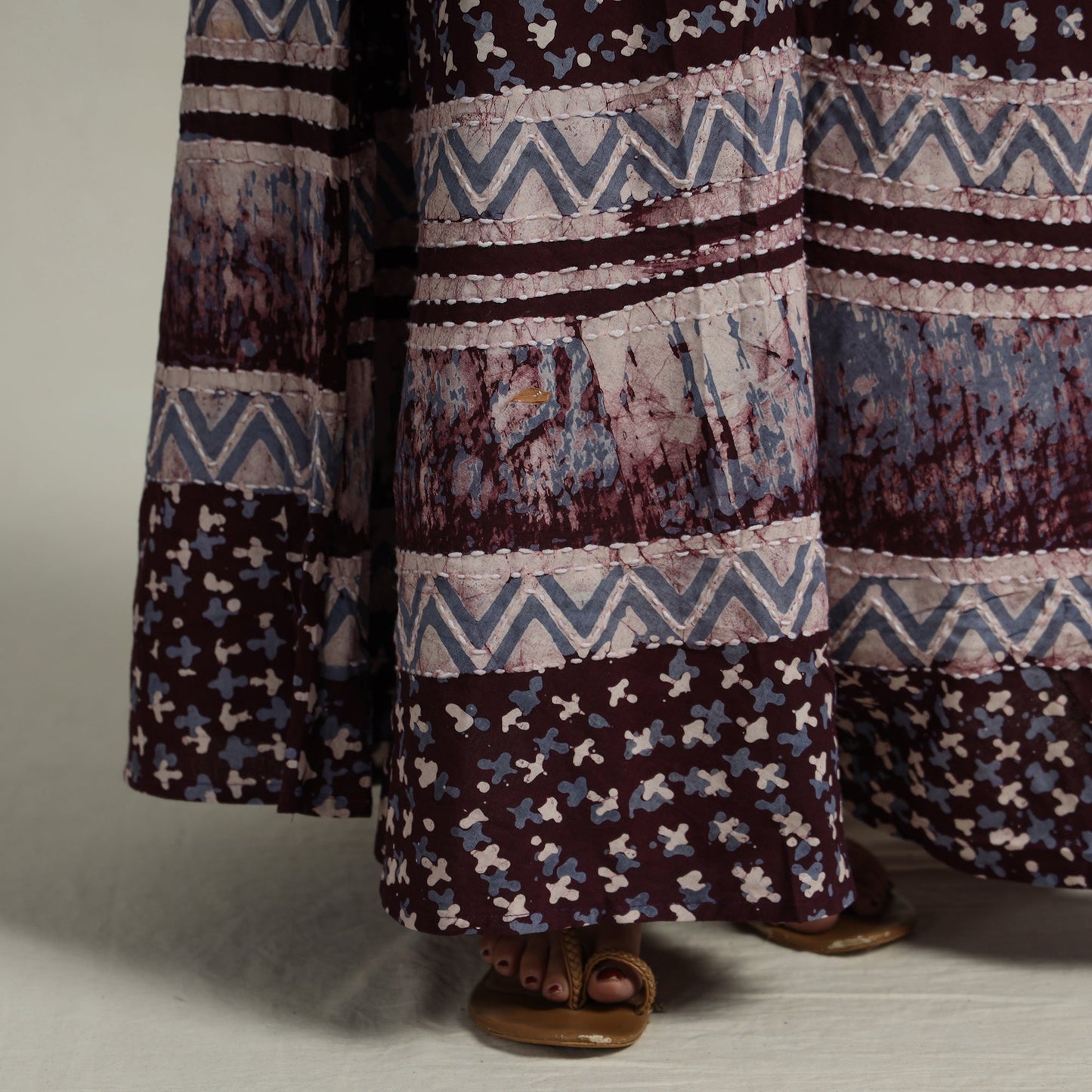 Purple Hand Batik Printed Running Stitch Cotton Long Skirt