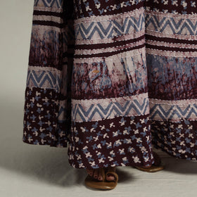 Purple Hand Batik Printed Running Stitch Cotton Long Skirt