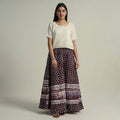 Purple Hand Batik Printed Running Stitch Cotton Long Skirt
