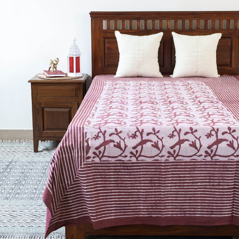 Purple - Bindaas Block Art Prints Natural Dyed Single Bedcover in Pure Cotton (93 x 60 in)