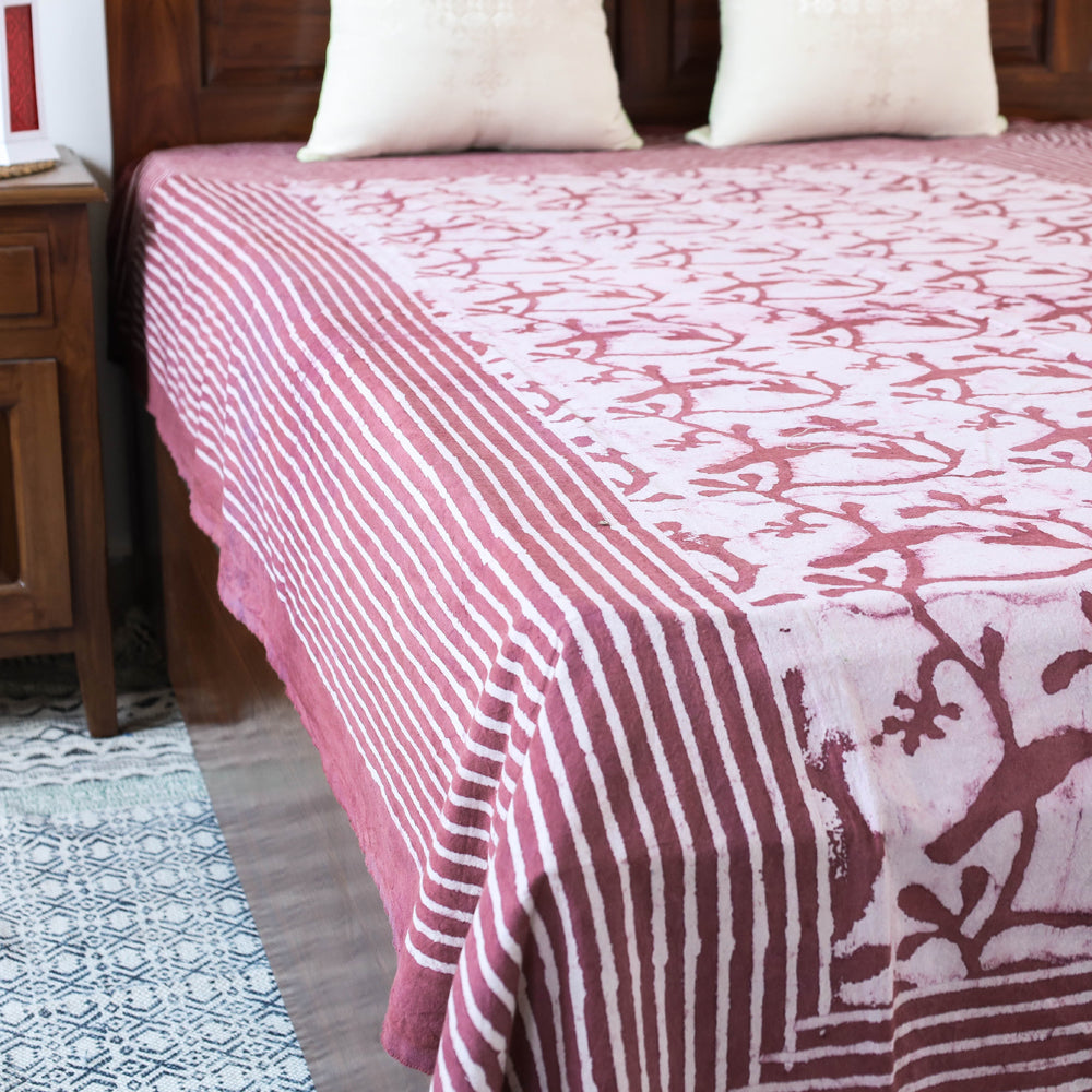 Purple - Bindaas Block Art Prints Natural Dyed Single Bedcover in Pure Cotton (93 x 60 in)