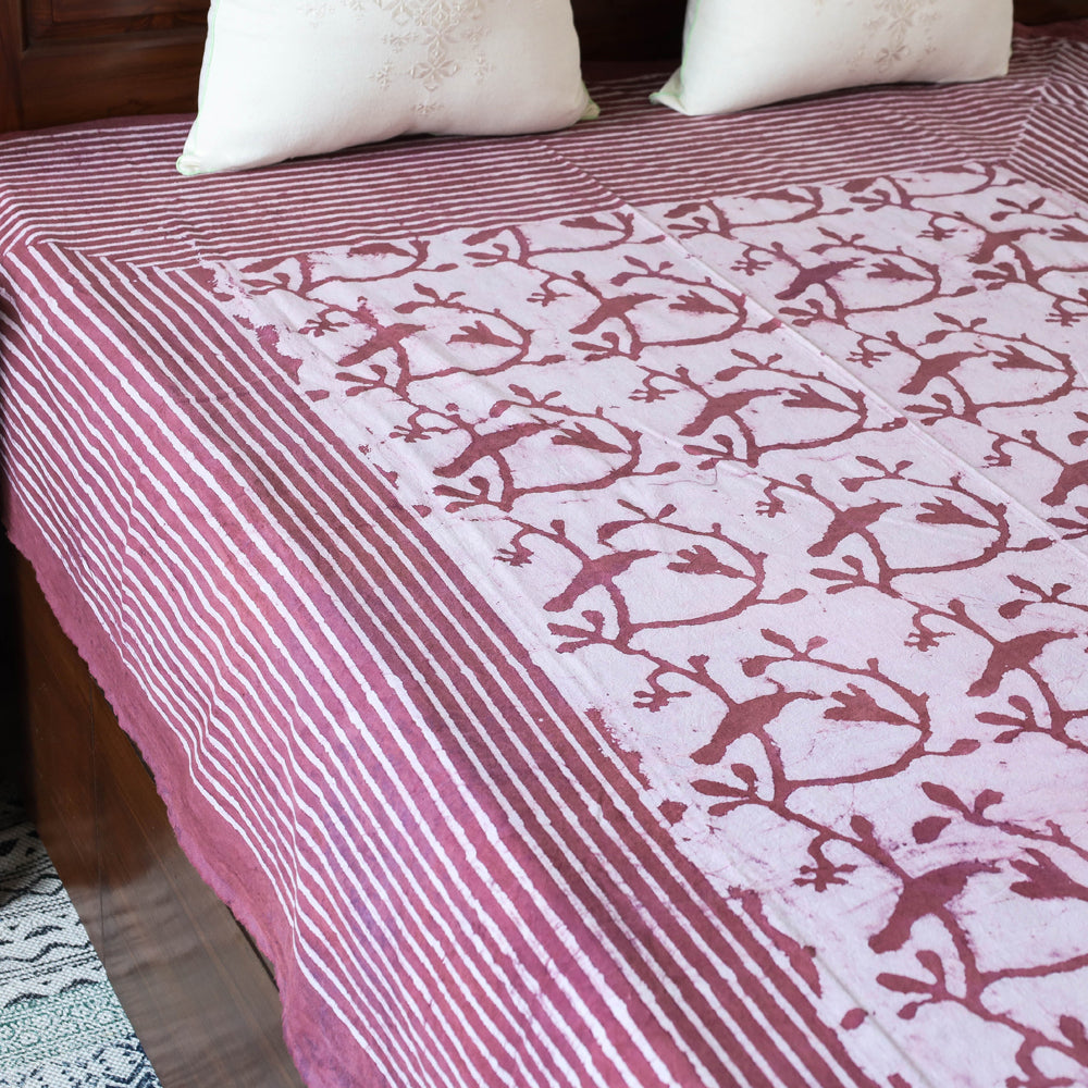 Purple - Bindaas Block Art Prints Natural Dyed Single Bedcover in Pure Cotton (93 x 60 in)
