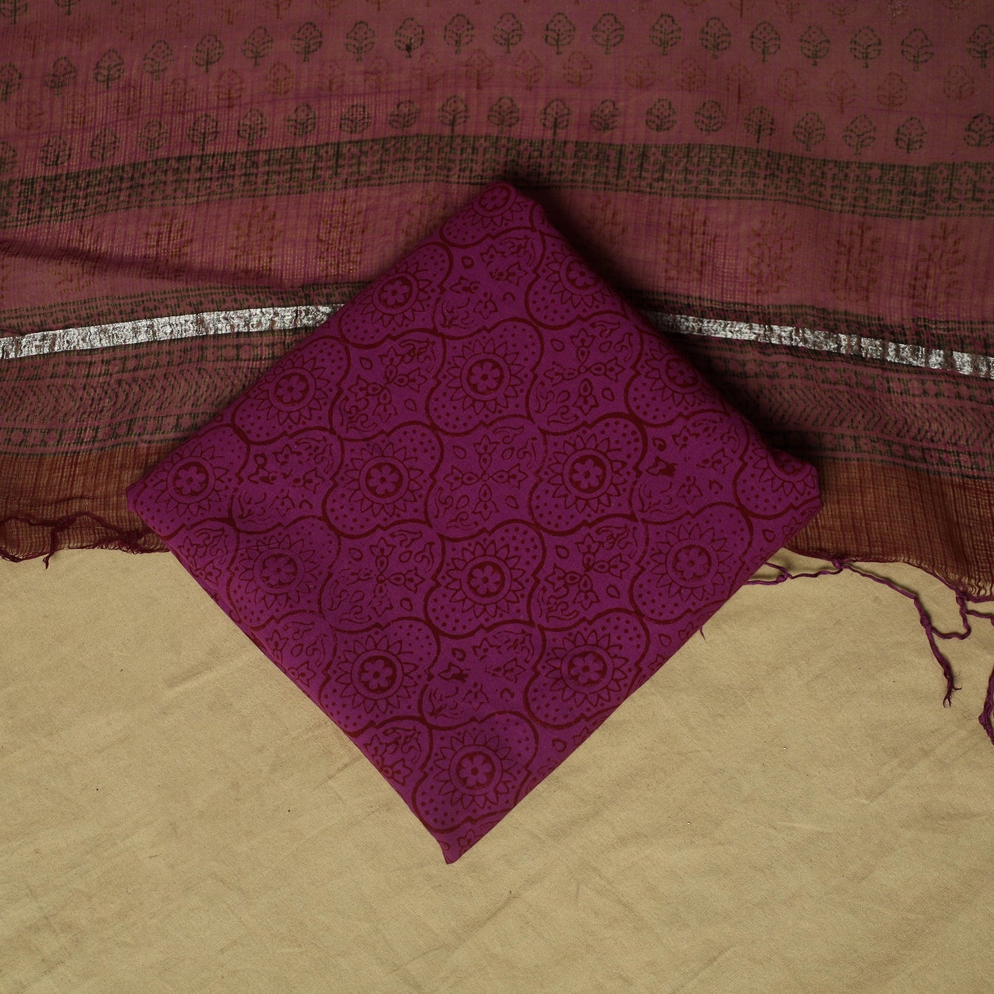 Hand block bagh print cotton 3pc unstitched dress material