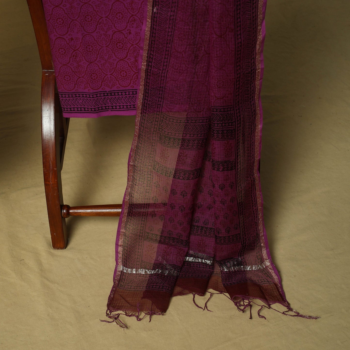 Hand block bagh print cotton 3pc unstitched dress material