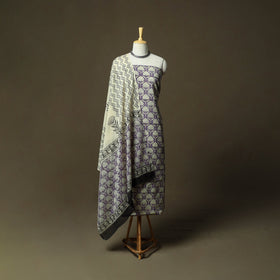 Hand block bagru print cotton 3pc unstitched dress material