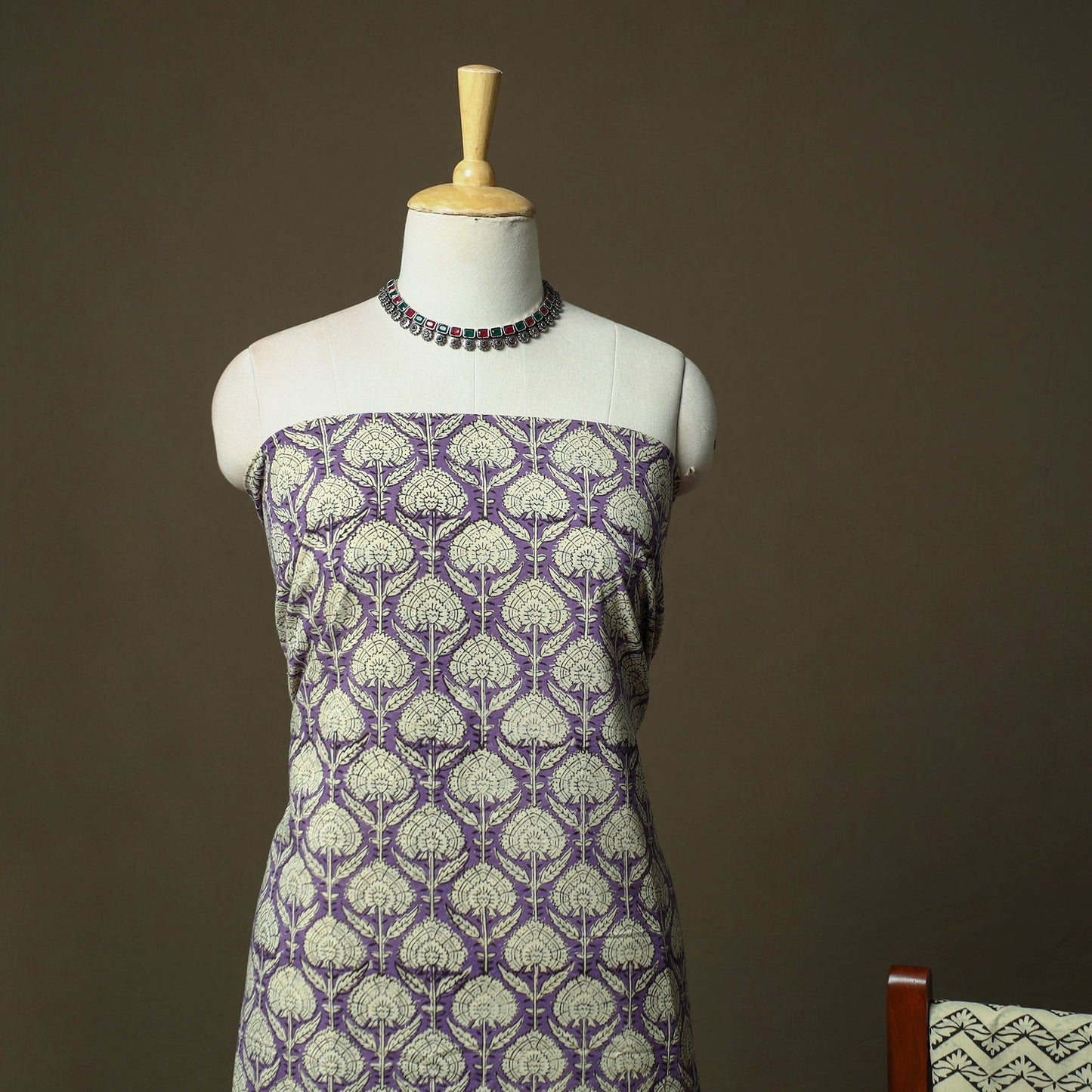 Hand block bagru print cotton 3pc unstitched dress material