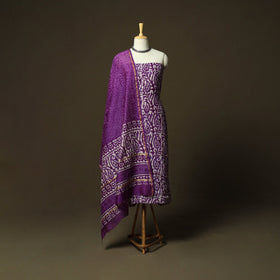 Hand block batik print chanderi silk 3pc unstitched dress