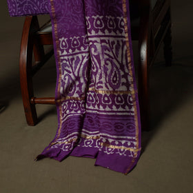 Hand block batik print chanderi silk 3pc unstitched dress