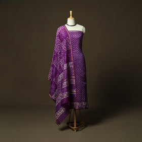 Hand block batik print chanderi silk 3pc unstitched dress