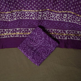 Hand block batik print chanderi silk 3pc unstitched dress