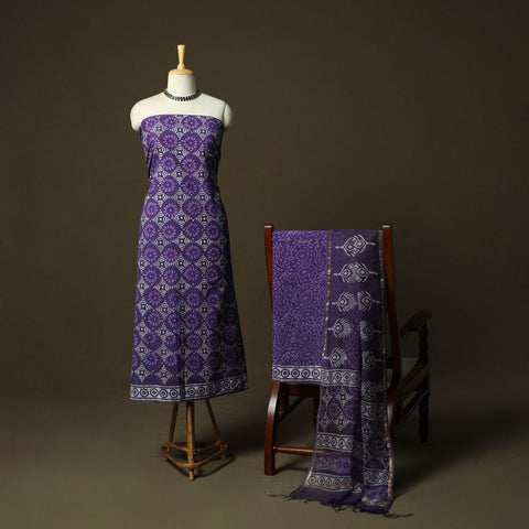 Hand block batik print cotton 3pc unstitched dress material