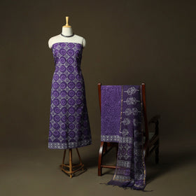 Hand block batik print cotton 3pc unstitched dress material