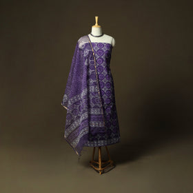 Hand block batik print cotton 3pc unstitched dress material