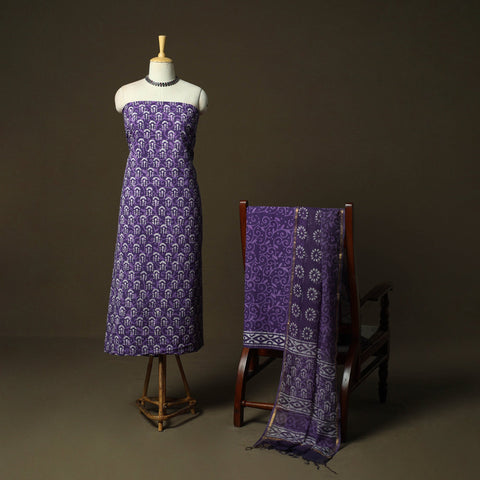 Hand block batik print cotton 3pc unstitched dress material