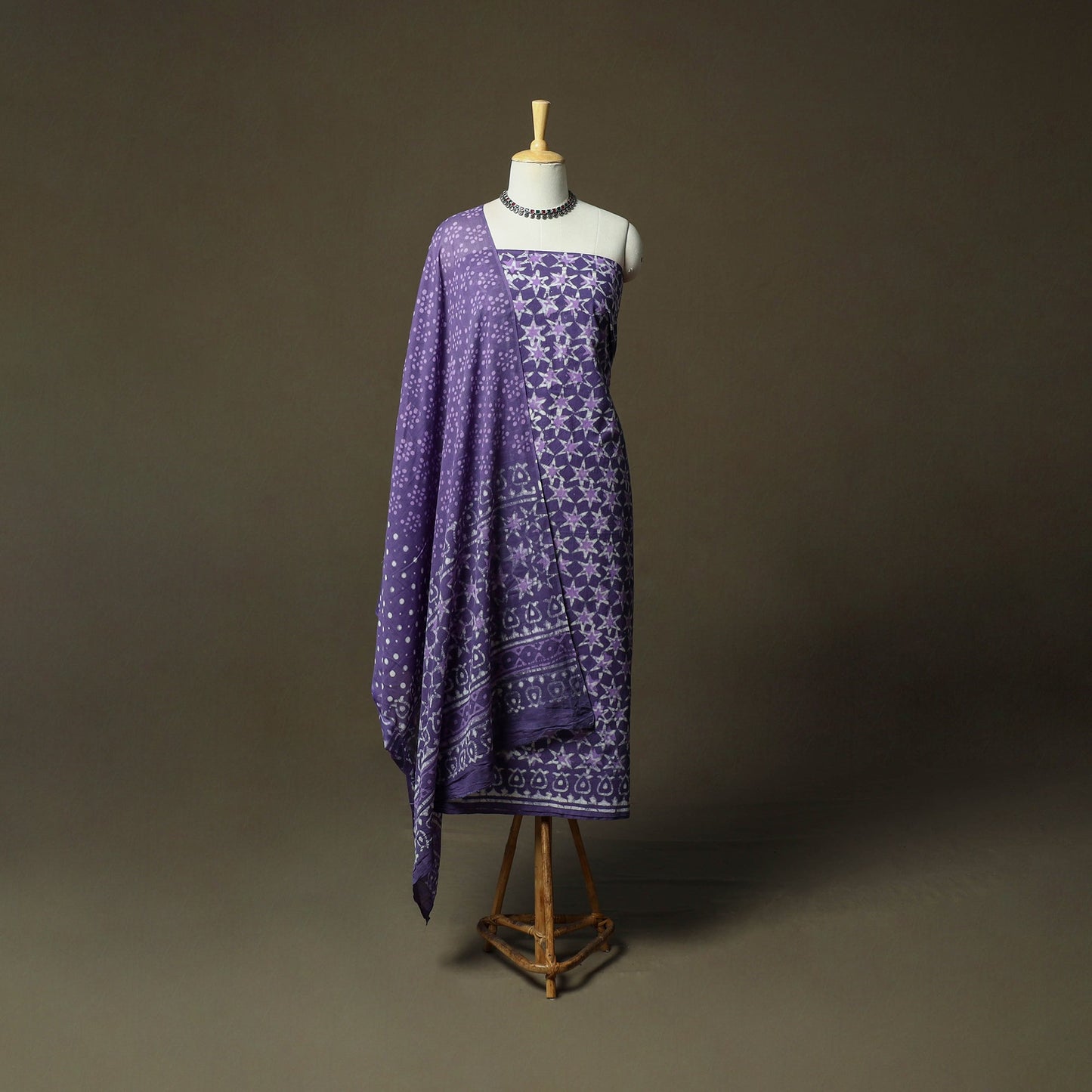 Hand block batik print cotton 3pc unstitched dress material