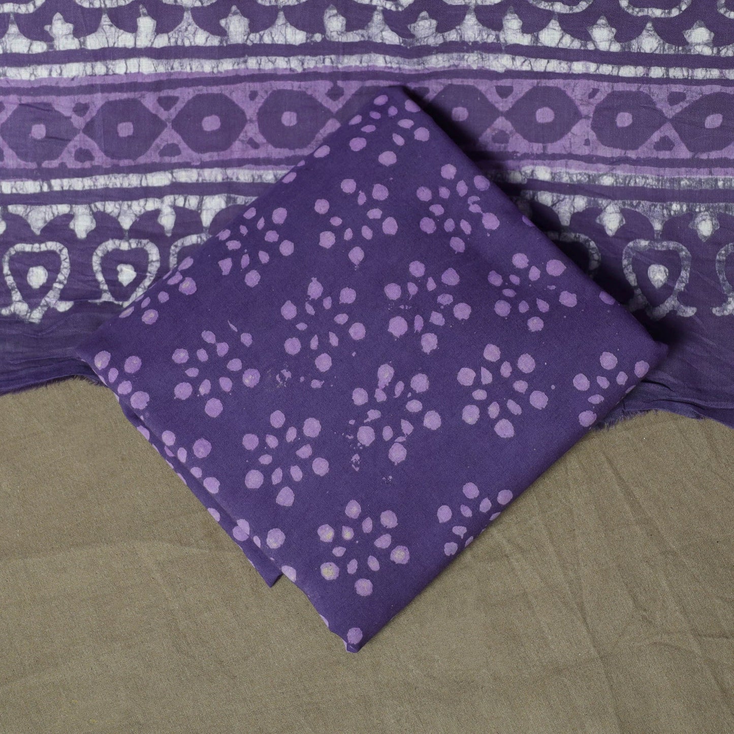 Hand block batik print cotton 3pc unstitched dress material