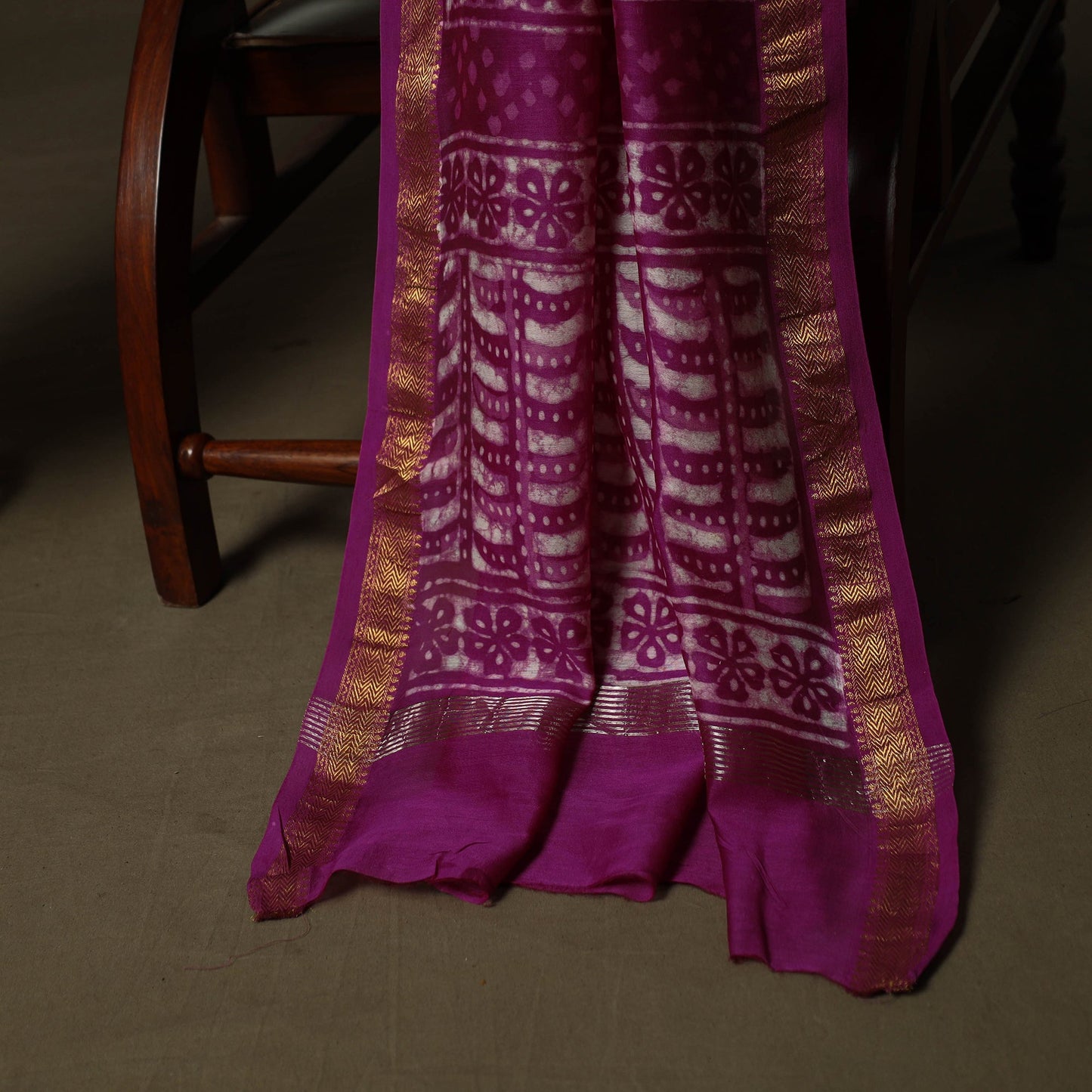 Hand block batik print maheshwari silk 3pc unstitched dress