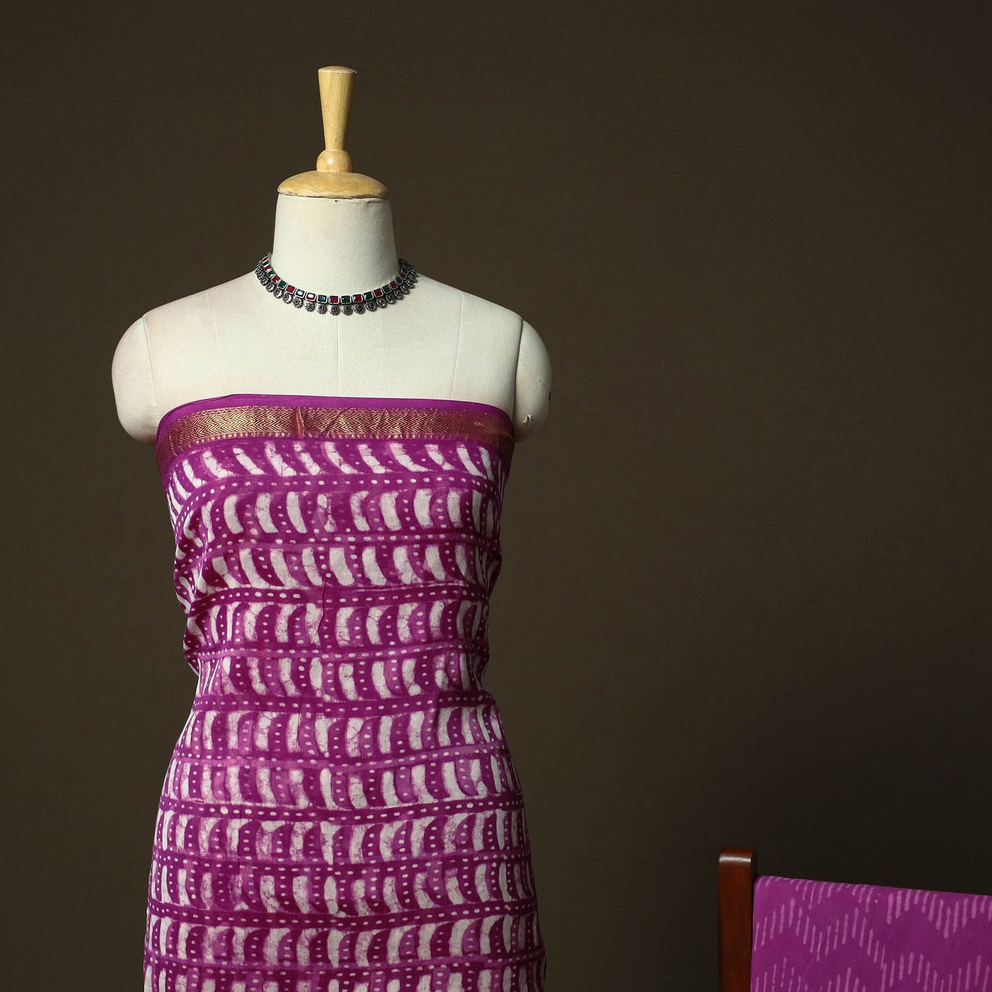 Hand block batik print maheshwari silk 3pc unstitched dress