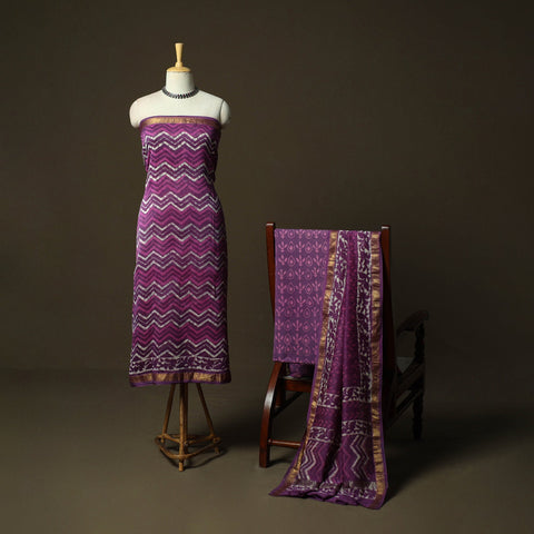 Hand block batik print maheshwari silk 3pc unstitched dress