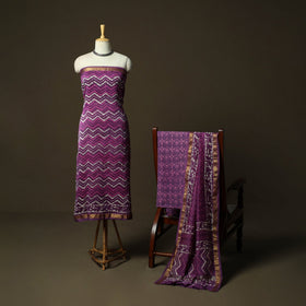 Hand block batik print maheshwari silk 3pc unstitched dress