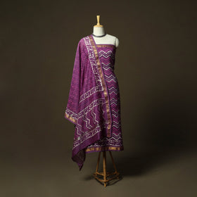 Hand block batik print maheshwari silk 3pc unstitched dress