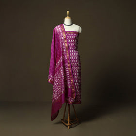 Hand block batik print maheshwari silk 3pc unstitched dress