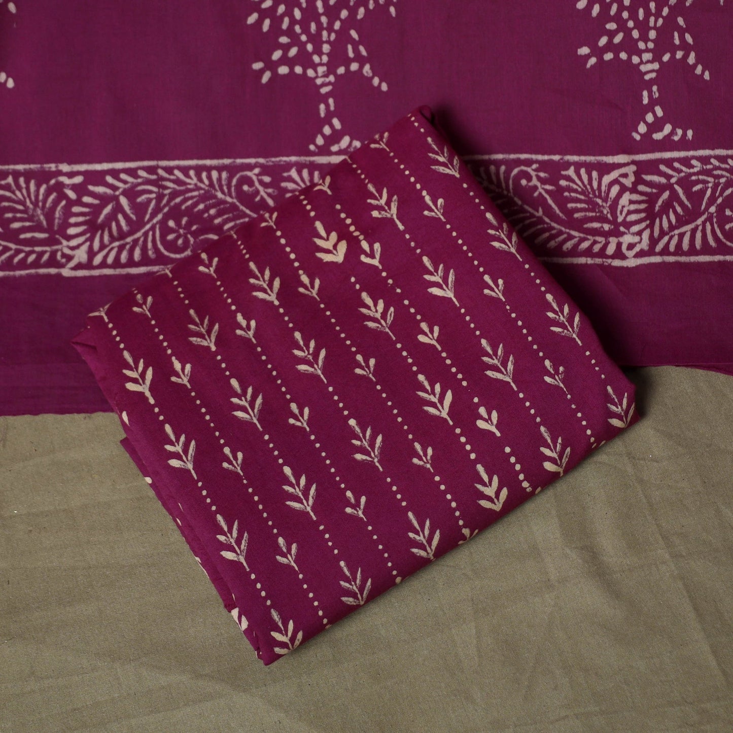 Hand block jaipur print cotton 3pc unstitched dress