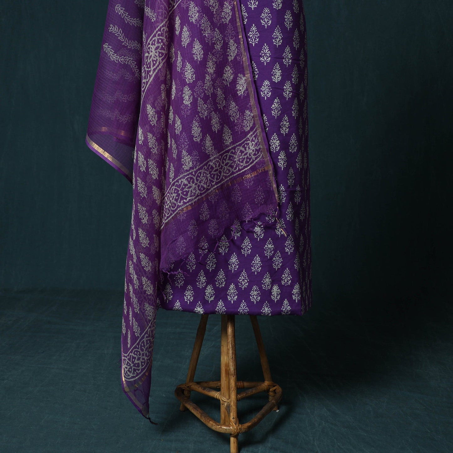 Hand block jaipur print cotton 3pc unstitched dress