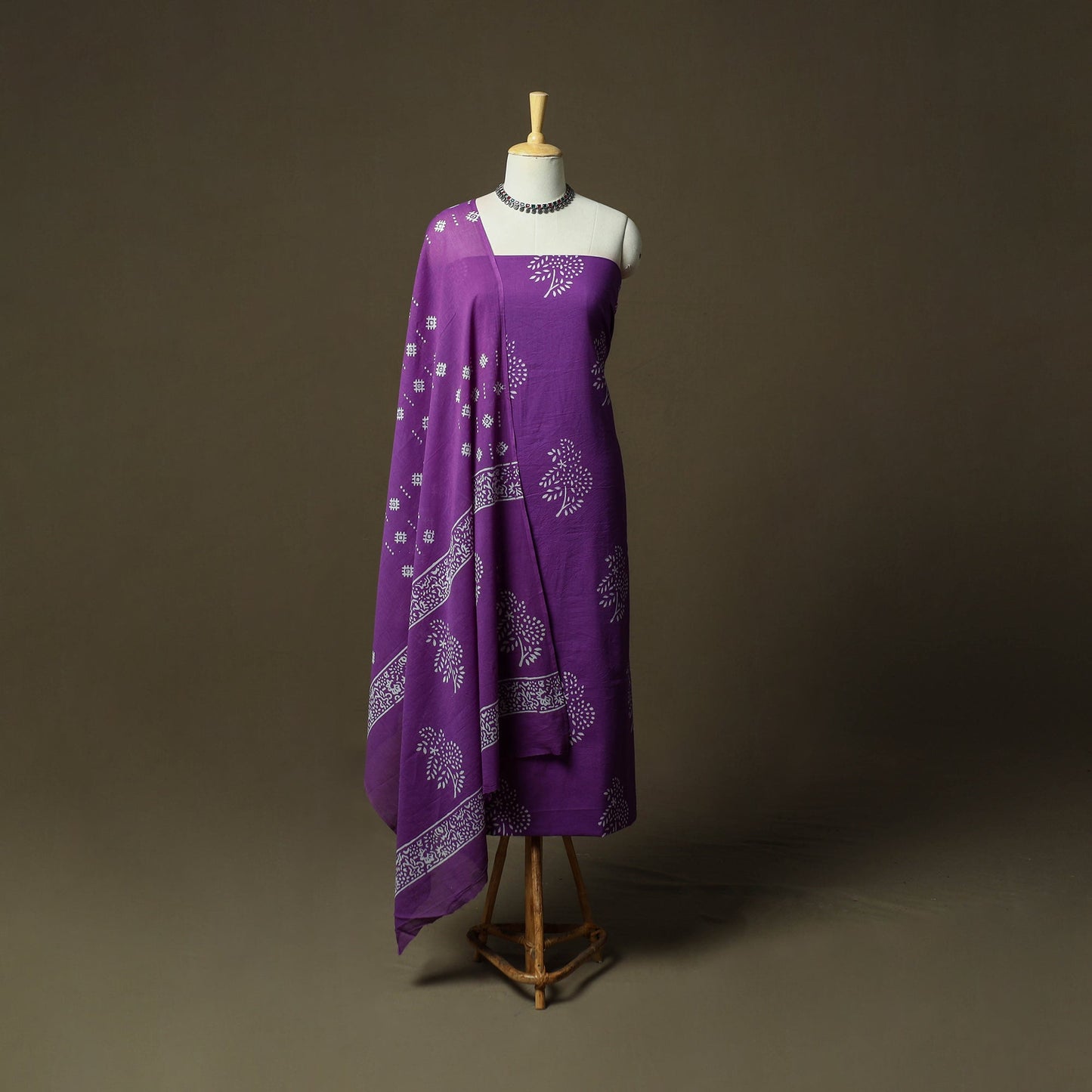 Hand block jaipur print cotton 3pc unstitched dress