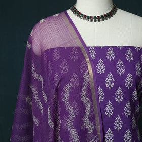 Hand block jaipur print cotton 3pc unstitched dress