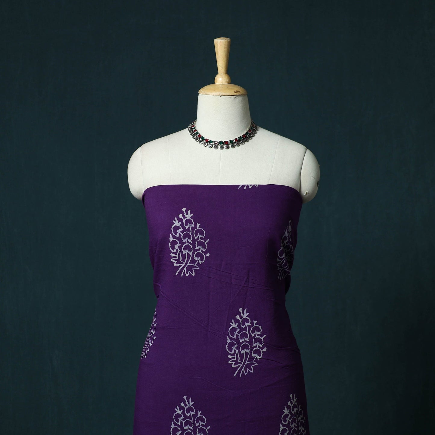 Hand block jaipur print cotton 3pc unstitched dress