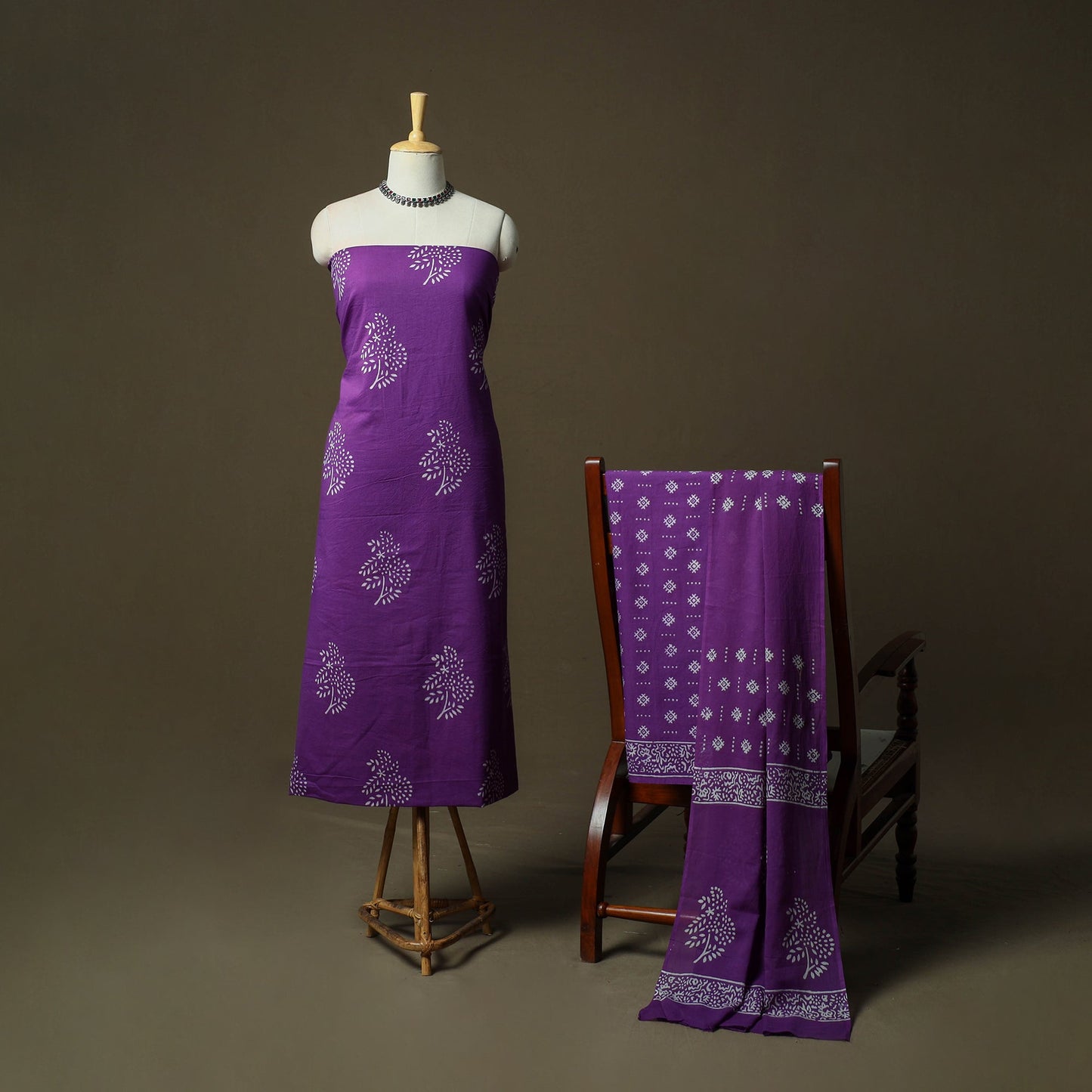 Hand block jaipur print cotton 3pc unstitched dress