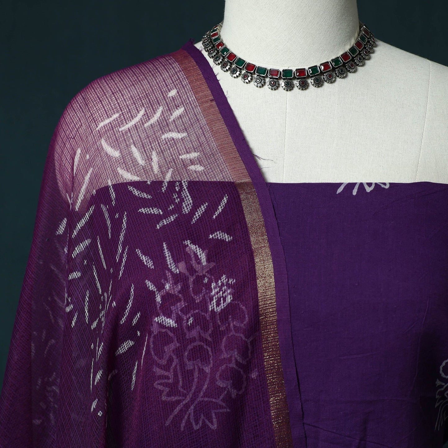 Hand block jaipur print cotton 3pc unstitched dress