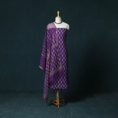 Hand block jaipur print cotton 3pc unstitched dress